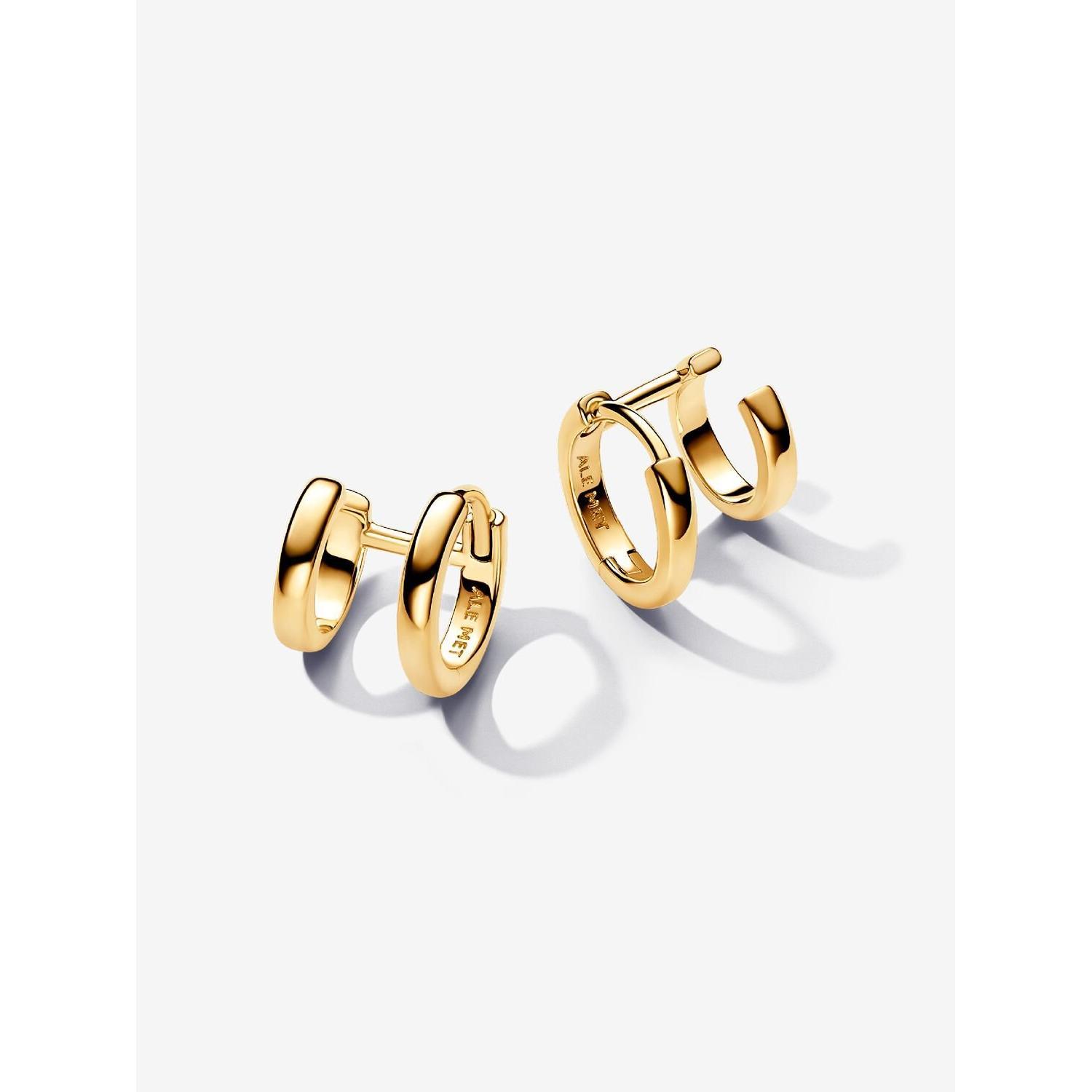Pandora - Pendientes de aro dobles Huggie - Baño de oro de 14k