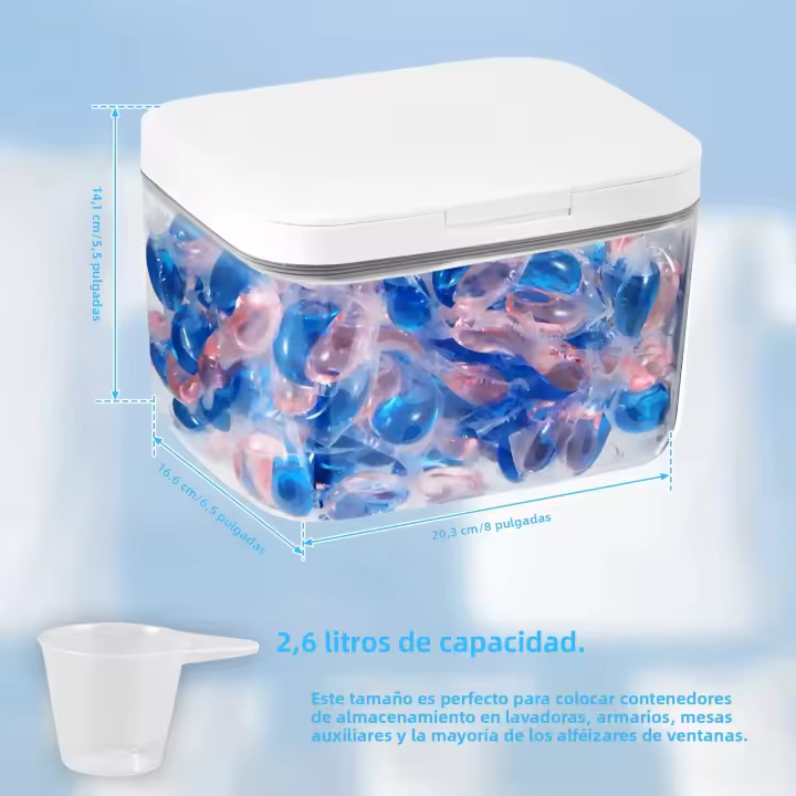 Contenedor De Tabletas De Lavandería 2.8L/4.5L/5.5L Caja De Almacenamiento Transparente Con Tapa Y Sistema Pop-Up Para Habitación Y Cocina - 1