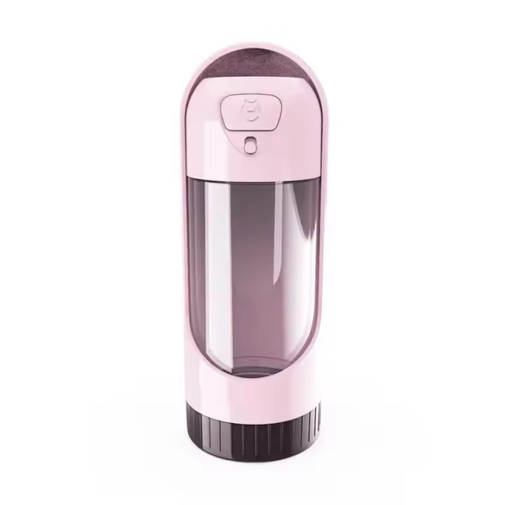 Bebedero de agua portátil para perro, cuencos para beber, dispensador de botella para alimentación de mascotas, alimentador para perros al Pasear, 300ml + 100ml ROSA - 1