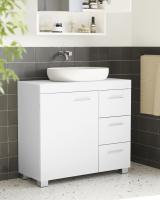 Mueble bajo lavabo para baño blanco, 3 cajones, 2 compartimentos, apto para lavabos de pie, con pedestal - details 2