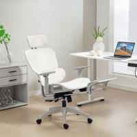 HOMCOM Silla de Oficina Ergonómica de Malla, Silla de Escritorio con Reposabrazos 3D, Reclinable a 135°, Reposacabezas Ajustable, Respaldo Alto, Soporte Lumbar, Reposapiés, Altura Ajustable, Beige - details 1