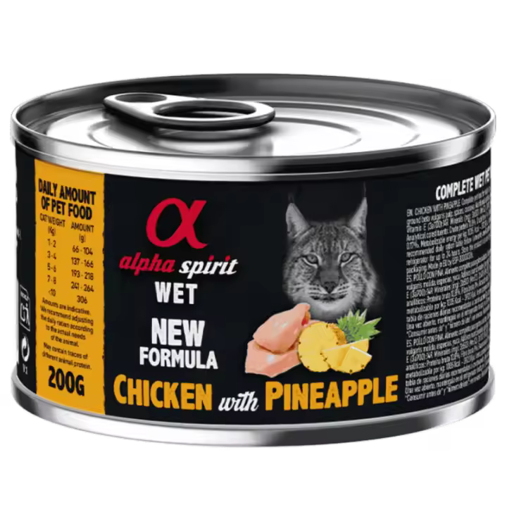 Alpha Spirit Alimento Húmedo para Gatos sabor Pollo con Piña – Lata 200 g | 100% Natural y Sin Cereales - 1
