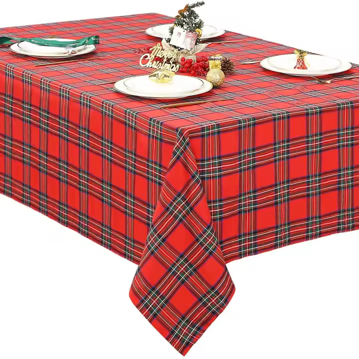 Mantel Navideño a Cuadros Rojos Lavable Para Fiesta De Navidad Comida En Casa Decoración Del Salón Material De Poliéster 100% - 1