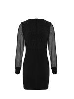 Nuevo 2024 Vestido Largo Elegante Con Cuello V Y Sequinias Patchwork Malla Sensual Destaca El Encanto Feminino Estilo Casual Longitud De Rodilla Polyester - details 5