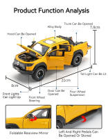 Modelo De Coche POER a Escala 1:24 Juguete De Aleación De Metal Con Ruedas Libres Absorción De Choque Sonido Y Luz Camión Pickup Off-Road Para Niños - details 1