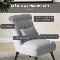 HOMCOM Butaca de Dormitorio Moderna Butaca de Salón Tapizado en Lino con Cojín y Marco de Madera Sillón para Sala de Estar Gris - details 3