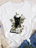 Camiseta Oversize Para Mujer Estilo Coreano Verano Manga Corta Impresión De Dibujos Animados Gato Lindo Ropa Gráfica Casual Talla True Fit - details 5