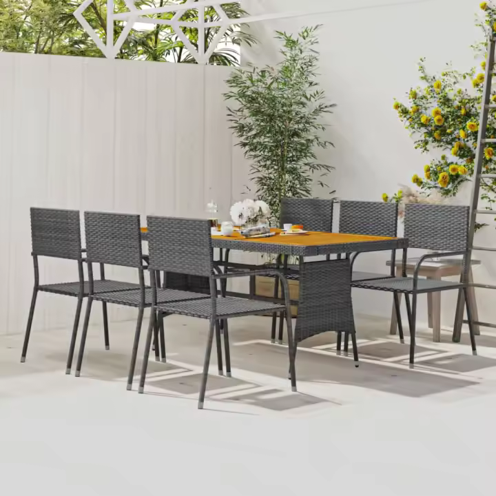 idaXL Juego de comedor de jardín 7 piezas ratán sintético gris - 1