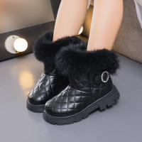 Botas De Invierno Para Niñas De Moda Con Pelo De Pluma Grueso Y Cálido Color Sólido Botas Cortas Para Niñas Estilo Británico Con Cierre SLIP-ON Talla Verdadera - details 17