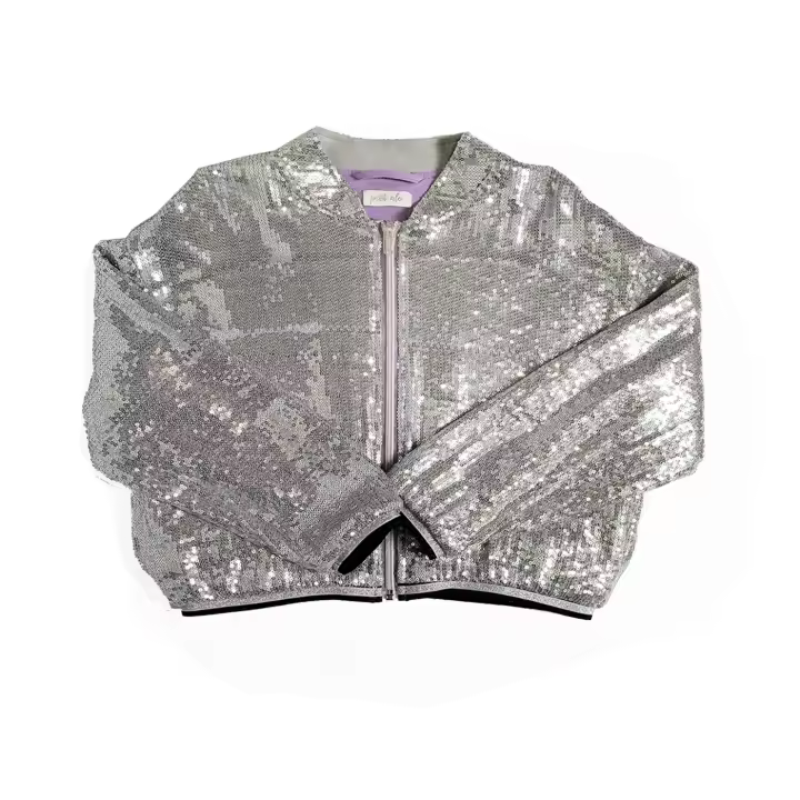 Petit Alo - Chaqueta Bomber Lentejuelas Plata Gris Niña - 1