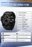 Reloj Militar Para Hombre SANDA Resistente Al Agua 50m Con Pantalla LED Y Cuarzo Deportivo Reloj De Pulsera Grande Con Luz Nocturna Y Alarmas - details 5
