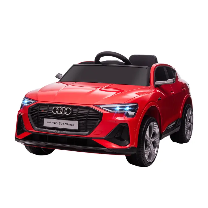 HOMCOM Coche Eléctrico Audi E-tron 12V para Niños de +3 Años con Mando a Distancia Faros Bocina Música MP3 TF USB y Apertura de Puerta 3-5 km/h 108x60x47 cm Rojo/Blanco - 1