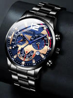Reloj De Cuarzo Para Hombre Con Calendario Y Diseño Mecánico De Cinturón De Acero De Aluminio Negro Accesorio Casual Diario - details 1
