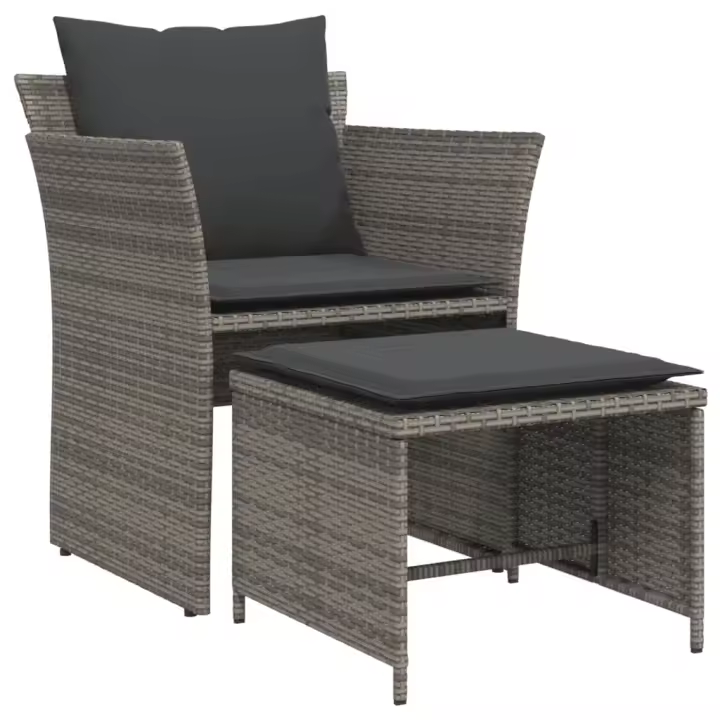 vidaXL Sillón de jardín con reposapiés ratán sintético gris - 1