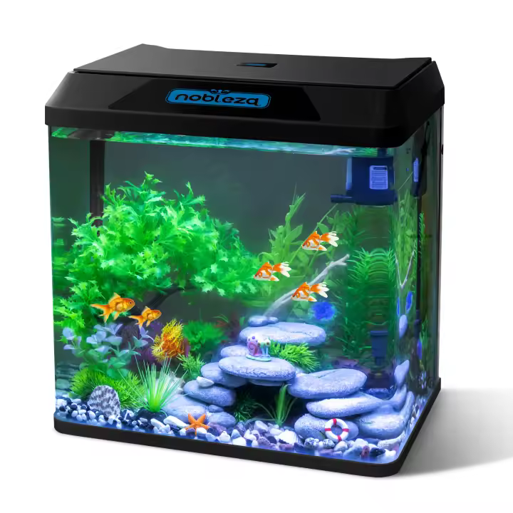 Nobleza - 30L Acuarios y Peceras Completas, Peceras de Cristal con Sistema de Filtrado Integrado e Iluminación LED, Acuarios de Iniciación, Negro - 1