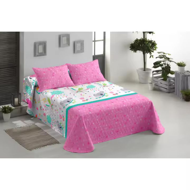 Colcha Bouti Niño y Niña, Cama de 90 cm. Cubrecama Infantil, Primavera, Verano y Otoño. Fina y ligera. Estampada. Koalas, Rosa - 1