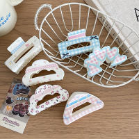 Pinza Para El Cabello De Acrílico Con Lazo Floral Y Cuadros En Color Crema Para Mujeres Y Niñas Accesorios De Cabello Heart Crab Shark Clips - details 0