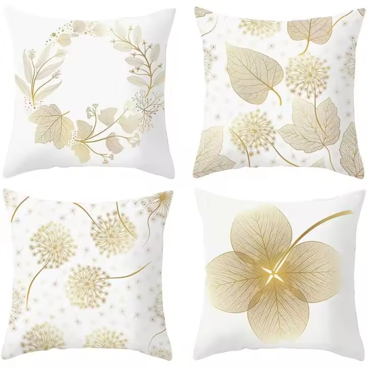 Funda de Almohada 45x45cm, Moderna Funda de Cojín para Sofá Hermosas Fundas para Cojines de Coche Protectores de Decoración del Hogar para Sofá (Hojas Doradas 01, Terciopelo) - 1