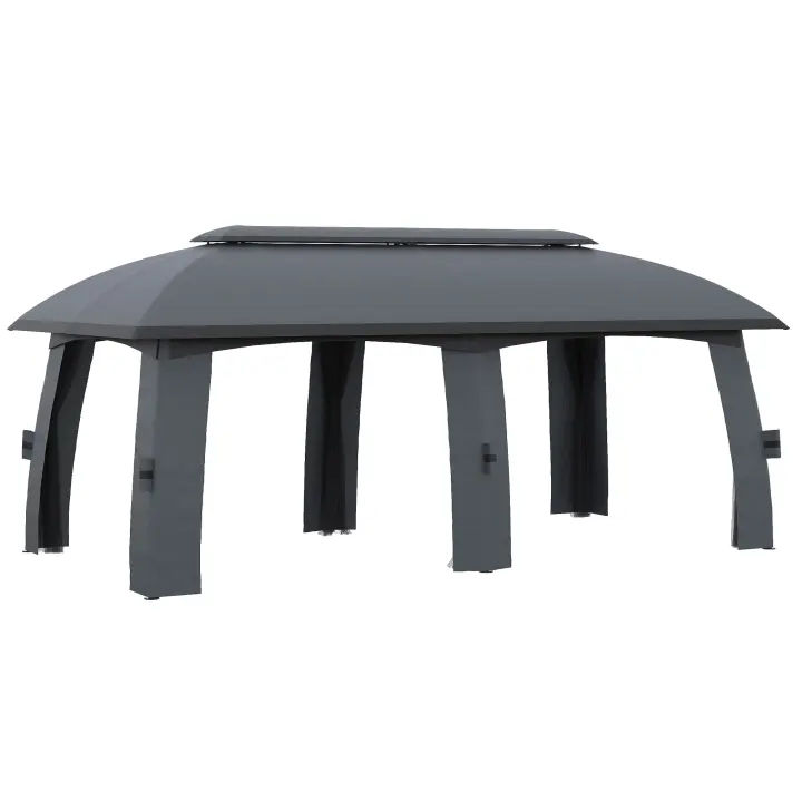 Carpa de fiesta de 3x6 m with Doble Techo y Paredes laterales, mosquitera para hasta 15 personas, metal galvanizado, Dark Gris - 1