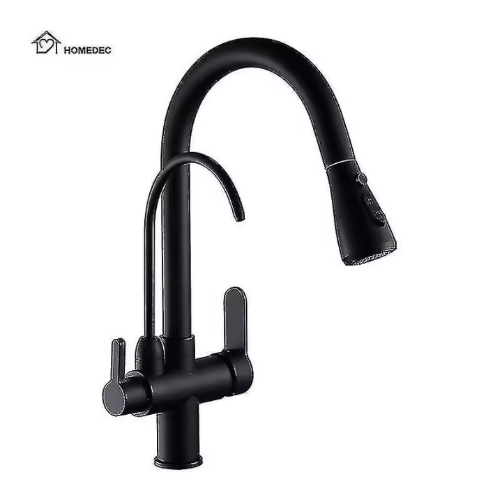 BIT 3 en 1 Grifo de cocina con grifo de agua potable, grifo purificador de agua 3 en 1, 2 asas, rociador extraíble de 3 funciones, cuerpo de latón, cromo - 1
