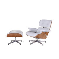 EU Stock TY308 Classic Recliner Sofa Ash Armchair With White Cowhide Polished Big Head Foot Swivel Deck Chair Furniture Ergonomic Design Office Lunch Break Chair Living Room Comfort Lounge Chair Genuine Top Layer Cowhide Aluminum Alloy Big Head Feet - details 1