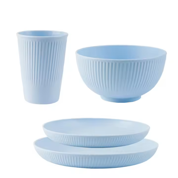 Juego De Cubiertos De Estraw Trigo 4Pcs Incluye Taza Y Plato Portátil Para Picnic Y Camping Juego De Comedor Ecológico - 1