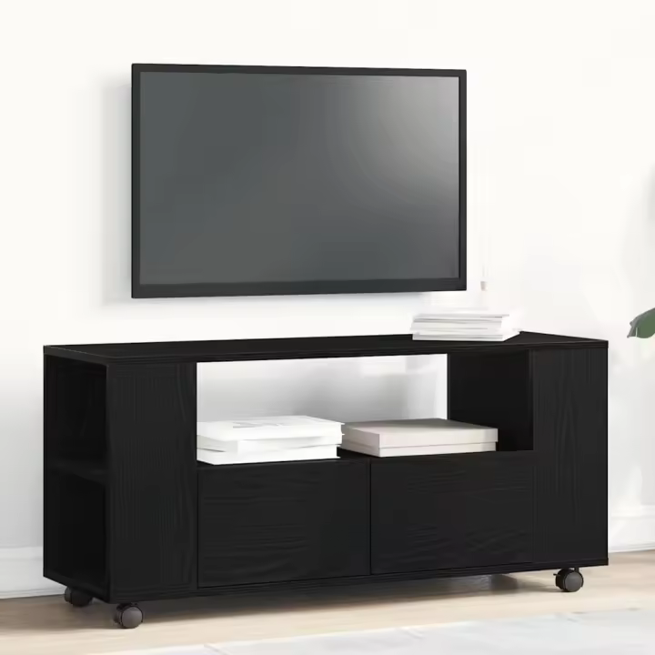 vidaXL Mueble TV ruedas madera ingeniería roble negro 102x34,5x43cm - 1