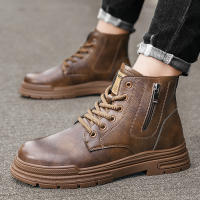 Botas De Cuero Casual Para Hombre Invierno Botas De Trabajo Antideslizantes Alta Top Ankle Biker Zapatos Negros De Diseñador Botines De Tacón Plano Redondos - details 7
