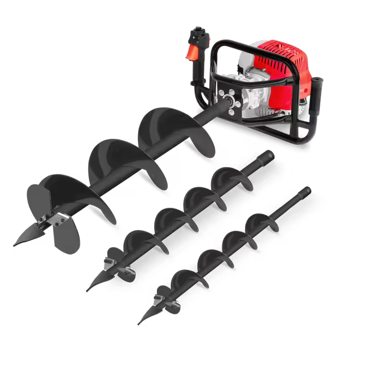 GREENCUT GD750X-3S - Taladro de tierra ahoyador de gasolina 75cc 5.2cv, motor 2 tiempos, con 3 brocas acero 100/150/200mm, profundidad máxima 80cm - 1