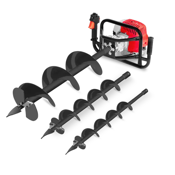 GREENCUT GD750X-3S - Taladro de tierra ahoyador de gasolina 75cc 5.2cv, motor 2 tiempos, con 3 brocas acero 100/150/200mm, profundidad máxima 80cm - 1
