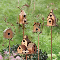 Palo De Casa De Pájaros Para Jardín Metálico Arte De Hierro Alimentador De Aves Casa De Pájaros Para Exterior Decoración De Jardín Y Courtyard - details 0