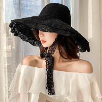 Sombrero De Verano Para Mujer Con Encaje Ancho Protección Solar Blanco Y Negro Sombrero De Playa Plegable Para Bodas Y Fiestas - details 1