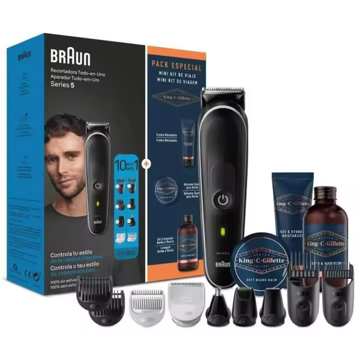 Recortadora Afeitadora Braun Series 5 MGK5440 10 en 1 + Pack Especial King C. Gillette para Cuidado de la Barba - 1