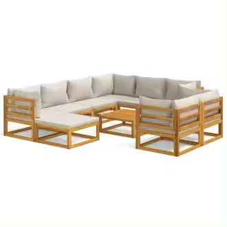 VIDAXL set de sofás y reposapiés para jardín de 10 piezas fabricado en madera maciza con cojines gris claro vida xl - 1