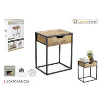 ARISE SHOP-Mesita de Noche de Madera y Metal,Mesa Auxiliar con Cajon,para Dormitorio, salón,Fácil Montaje,Marrón y Negro 40x30x68cm - details 1