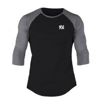 Camisa De Algodón Para Hombre Con Manga Larga Tres Cuartos Cuello Redondo Estilo Fitness Color Contraste Sportswear Para Gimnasio Y Bodybuilding - details 12