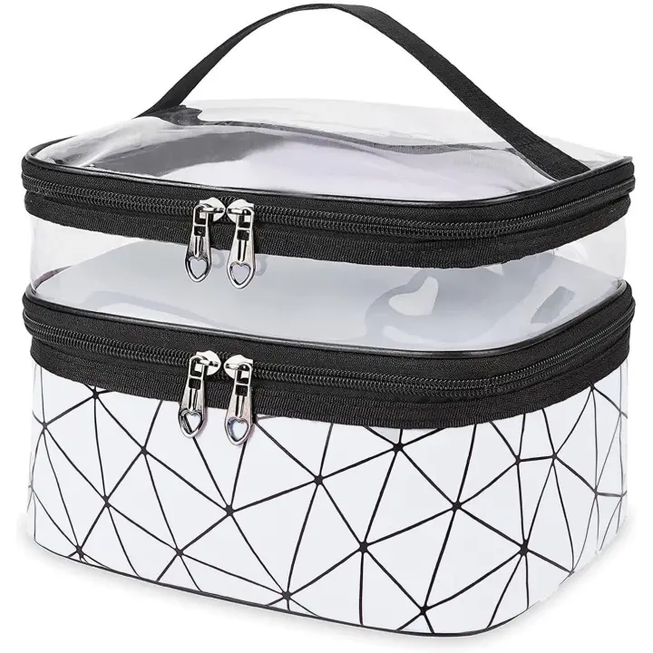 Neceser Transparente, Neceser Maquillaje Organizador Bolsa de Maquillaje de Doble Capa Grande Neceser de Viaje Impermeable Bolsos de Bapara Mujeres y Hombres - 1