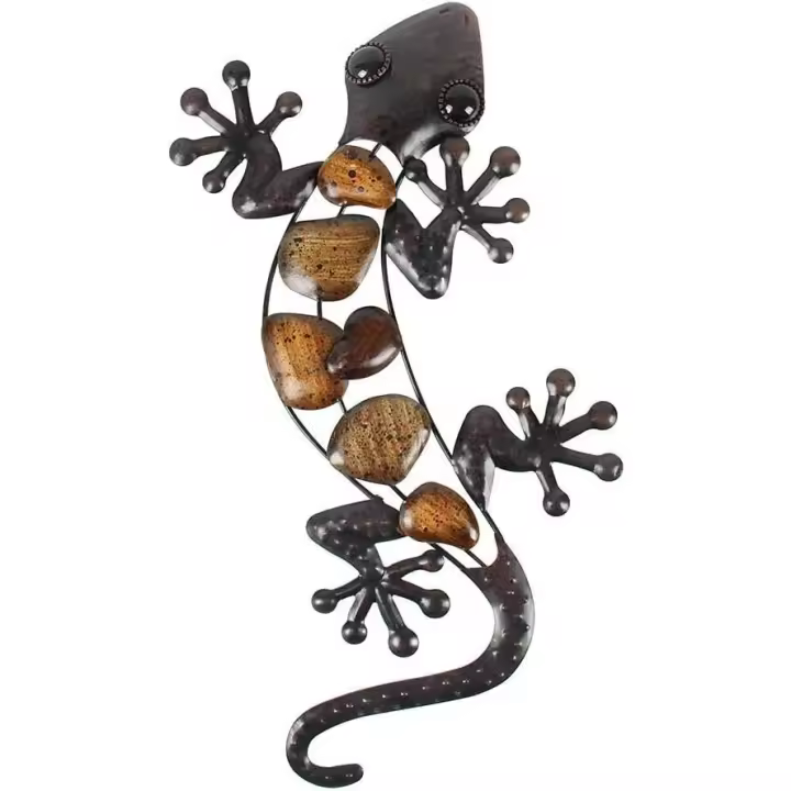 Decoración de pared de gecko de metal de 15 pulgadas de largo, lagarto, arte de jardín, decoraciones colgantes para patio o cerca - 1