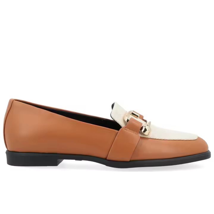 Mocasín para mujer Furla Nuvola de piel tostada y lona color crudo con pinza Arcosfera YI48FNU-BX38933-904S - 1