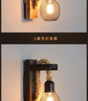 Lámpara De Pared Vintage De Henequén Con Enchufe Luz De Pared De Madera E27 Para Interior Y Exterior Estilo Industrial Sconce Lámpara De Noche Para Cama - details 13