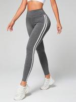 Leggings Deportivas De Control De Abdomen Con Rayas Lateral Para Mujer High Waist Elastic Waist Polyester Yoga Pantalones Comprimido - details 6
