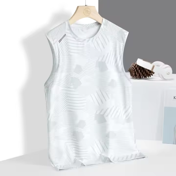 Camiseta De Hombre Sin Mangas Con Sensación De Hielo Tecnología De Secado Rápido Deporte Top Ligero Para Verano O-Cuello - 1