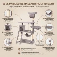 Árbol Rascador para Gatos Casa Basics PILLI, 141 cm con Plataformas, Escalera, Caseta y Juguetes - Beige/Negro/Gris/Burdeos - details 1