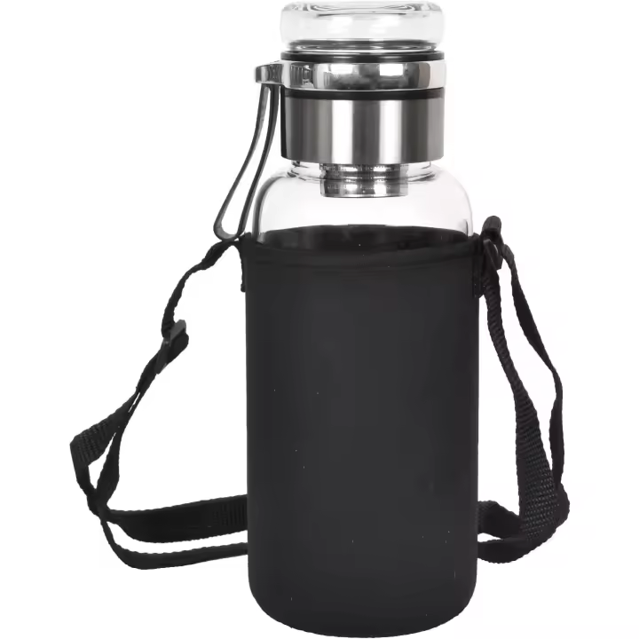 Botella de Vidrio Borosilicato 1L con Funda de Neopreno – Reutilizable, sin BPA – Para Gimnasio, Oficina, Escuela, Agua y Bebidas Deportivas - 1