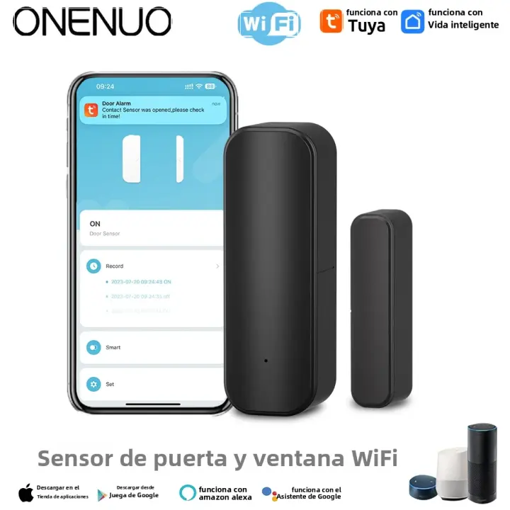 Sensor De Puerta Y Ventana Inteligente Tuya WiFi O ZigBee Detector De Apertura Y Cierre De Puertas Y Ventanas Para Hogar Inteligente Con Alarma Remota Por APP Incluye Batería DC 3V LR03 - 1