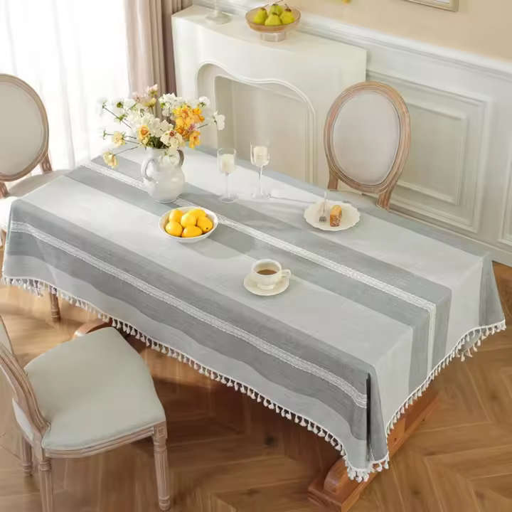 Mantel con Borlas a Rayas Gris Oscuro 110x170cm - 1
