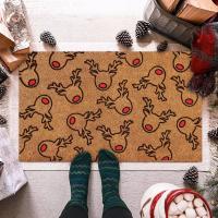 Alfombra Navideña Con Diseño De Navidad Y Flores Alfombra De Puerta Con Luces De Árbol Y Ciervo Para Exterior Antideslizante Tejida a Mano Material Acrílico Adultos - details 9