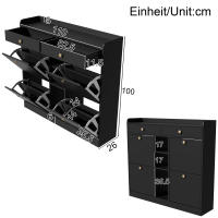 Zapatero Negro Mate Moderno | 4 Puertas Batientes + 2 Cajones + 3 Estantes Abridos| Organización Multinivel | Diseño Compacto 110x26x100 cm | Ideal para Pasillos, Entradas y Espacios Pequeños | Estilo Minimalist Elegant - details 7