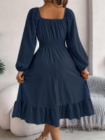 Vestido A-Line De Mujer Elegante Otoño Invierno Color Sólido Cuello Cuadrado Manga Larga Volantes Vestido Midi Casual Polyester Spandex - details 14
