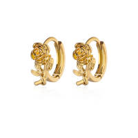 Pendiente De Flor De Rosas En Acero Inoxidable Para Mujer Color Oro Estilo Aesthetic Joyería De Lujo Accesorios BFF - details 6